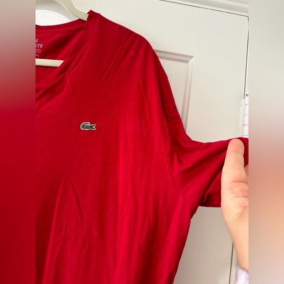 Mens Lacoste red v neck short sleeve shirt top - Picture 9 of 9